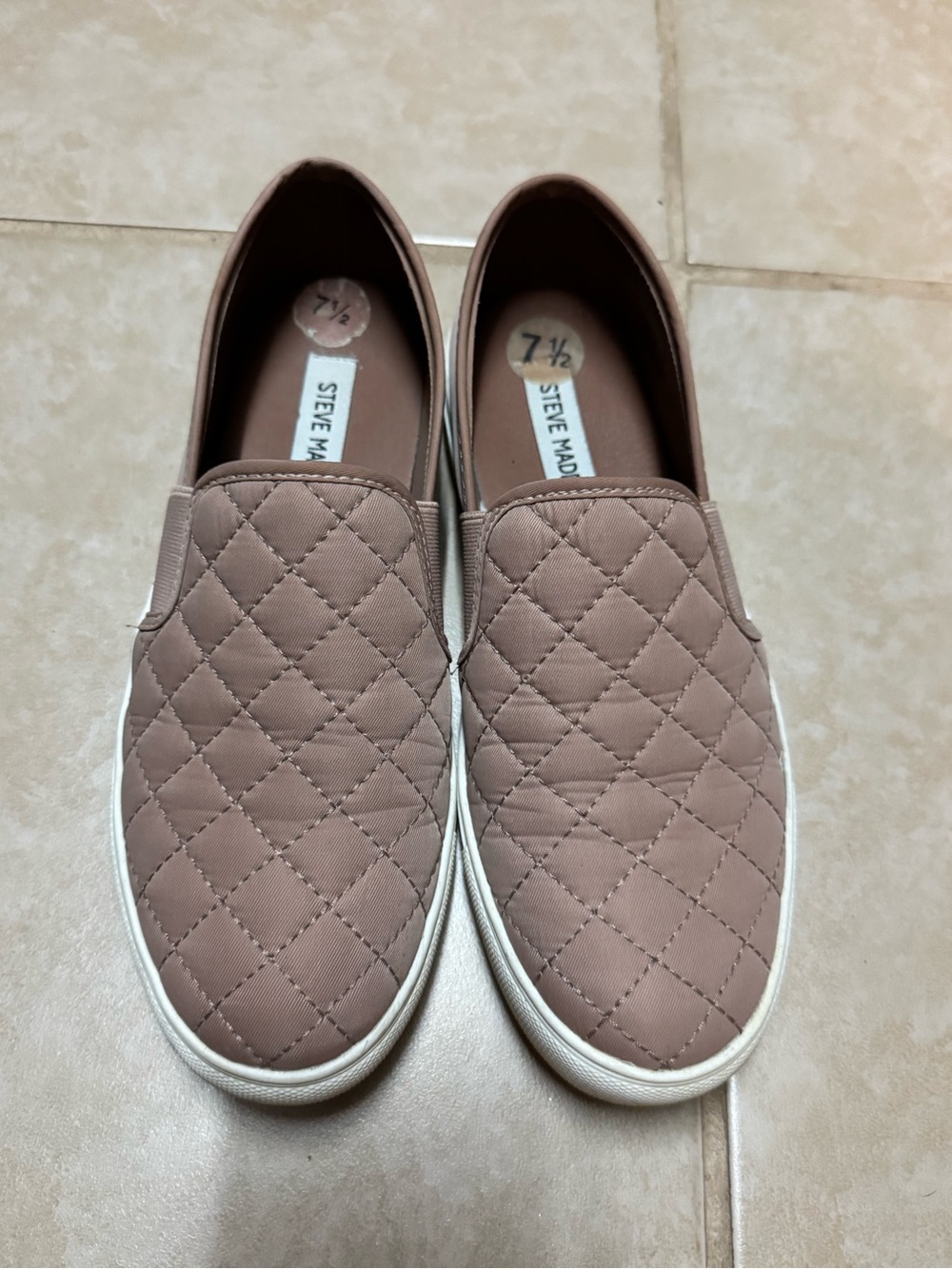 Steve Madden Quilted Slip-On Sneakers in Taupe Pink